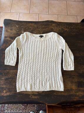 Banana Republic Women's Petite Medium Cream Knit 3/4 Sleeve Pullover Sweater